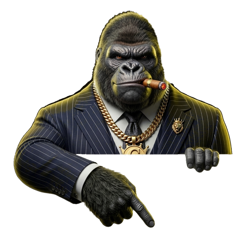 Official Crickso Boss Gorilla Mascot Pointing to Registration Form