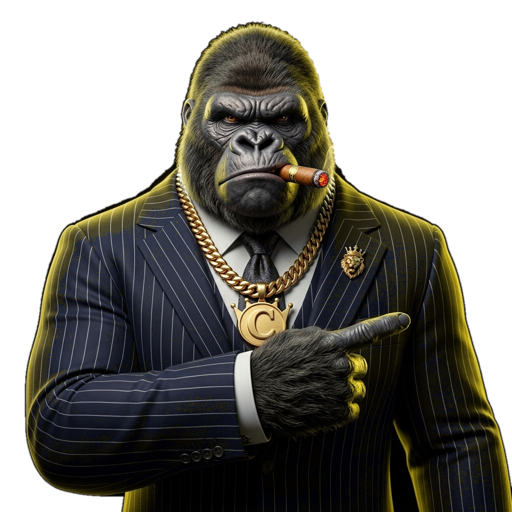 Official Crickso Boss Gorilla Mascot Pointing to Steps